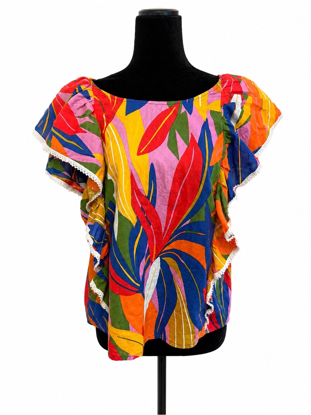 Marc New York Colorful Abstract Print Ruffle Blouse Top Size Large
